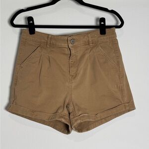 Express Tan High Rise Stretch Pleated Mom Shorts Size 6